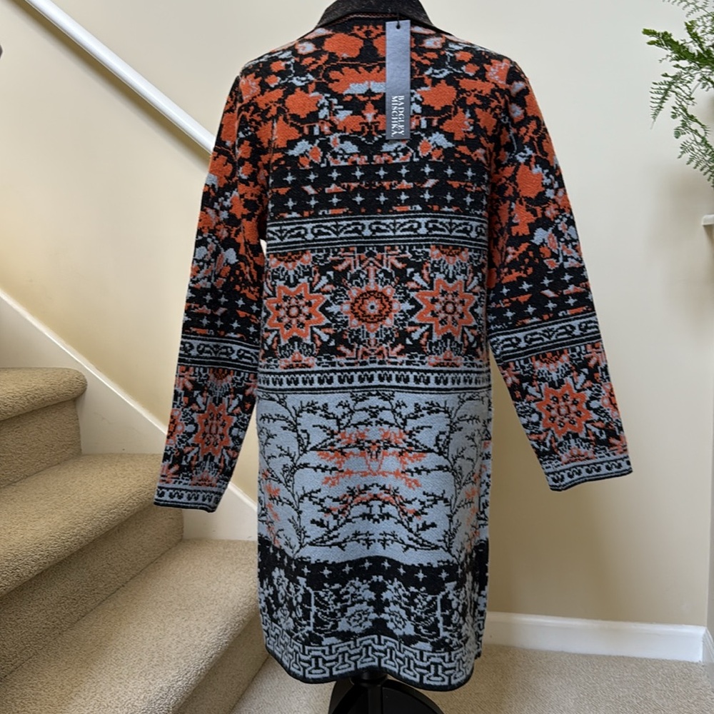 New Badgley Mischka Orange, Black and blue sweater Coat. Size M. - Picture 2 of 16